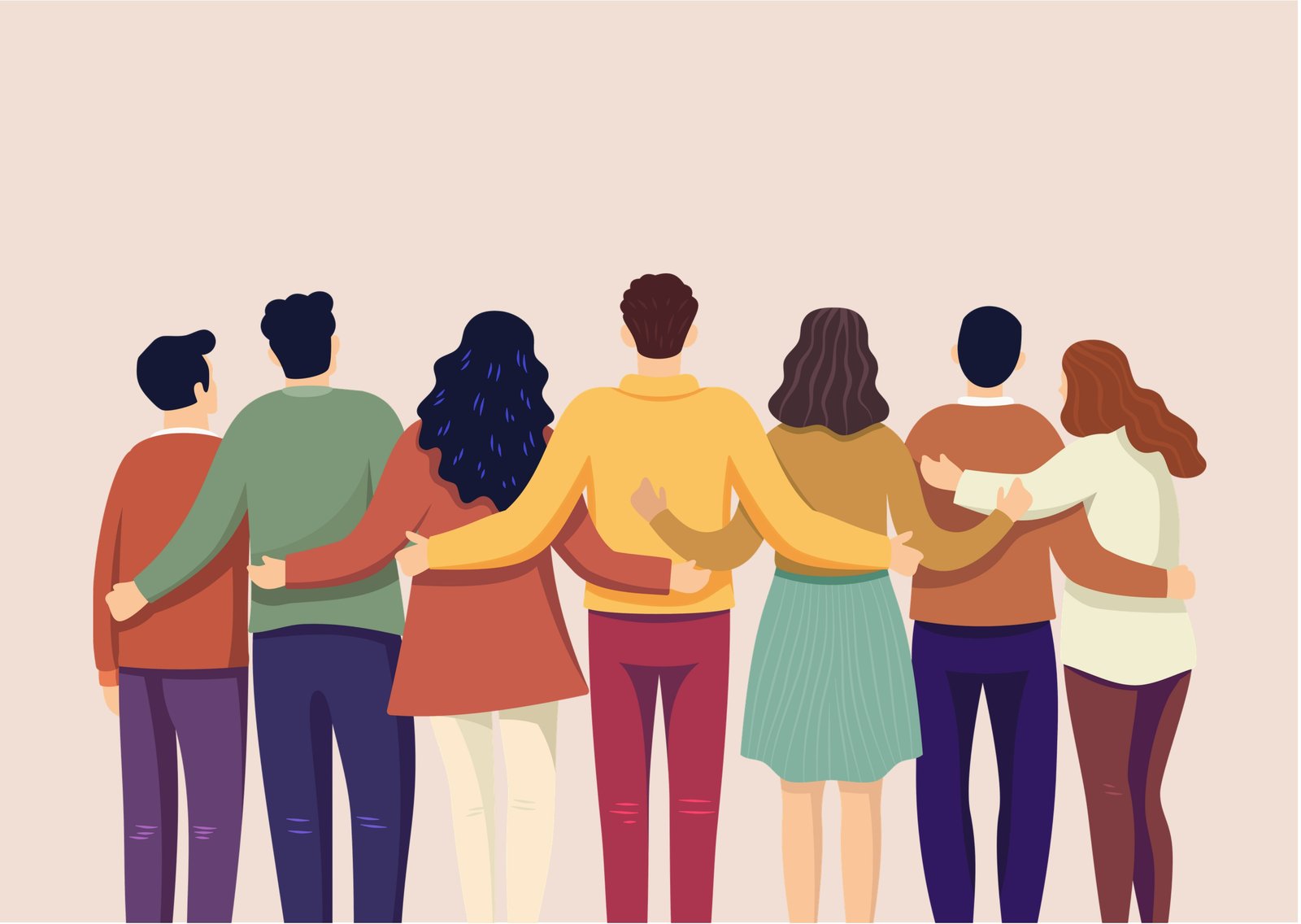 Group of diverse people standing with arms around each other