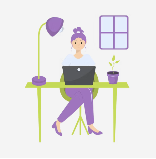Woman working on a laptop at a desk